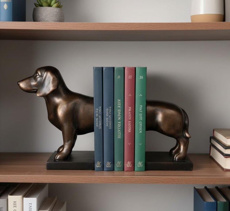 Comfy Hour Dachshund Dog Decorative Bookends, Unique 12" Long Wiener Dog Book Ends for Shelves, Heavy Duty Vintage Animal Book Stopper for Home Office Decor, 1 Pair, Dark Copper Finish - Image 3
